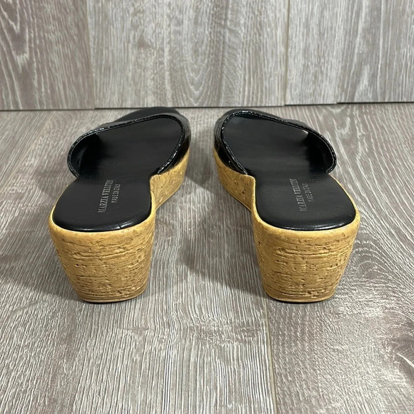 Marzia Vellutini Italian Wedge Slip On Sandals Black Patent Croc Faux Cork 6.5 - Picture 3 of 16